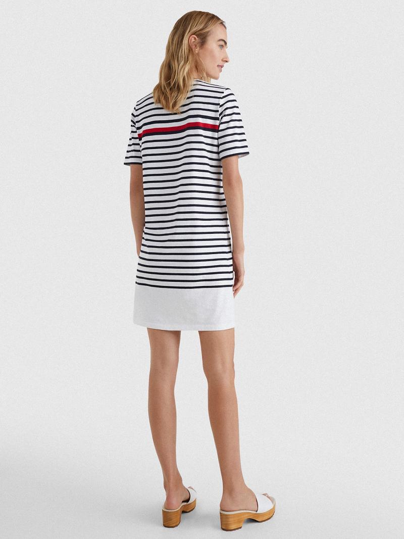 Női Tommy Hilfiger Stripe T-Shirt Dresses Piros Fehér Kék | HU 127HAP